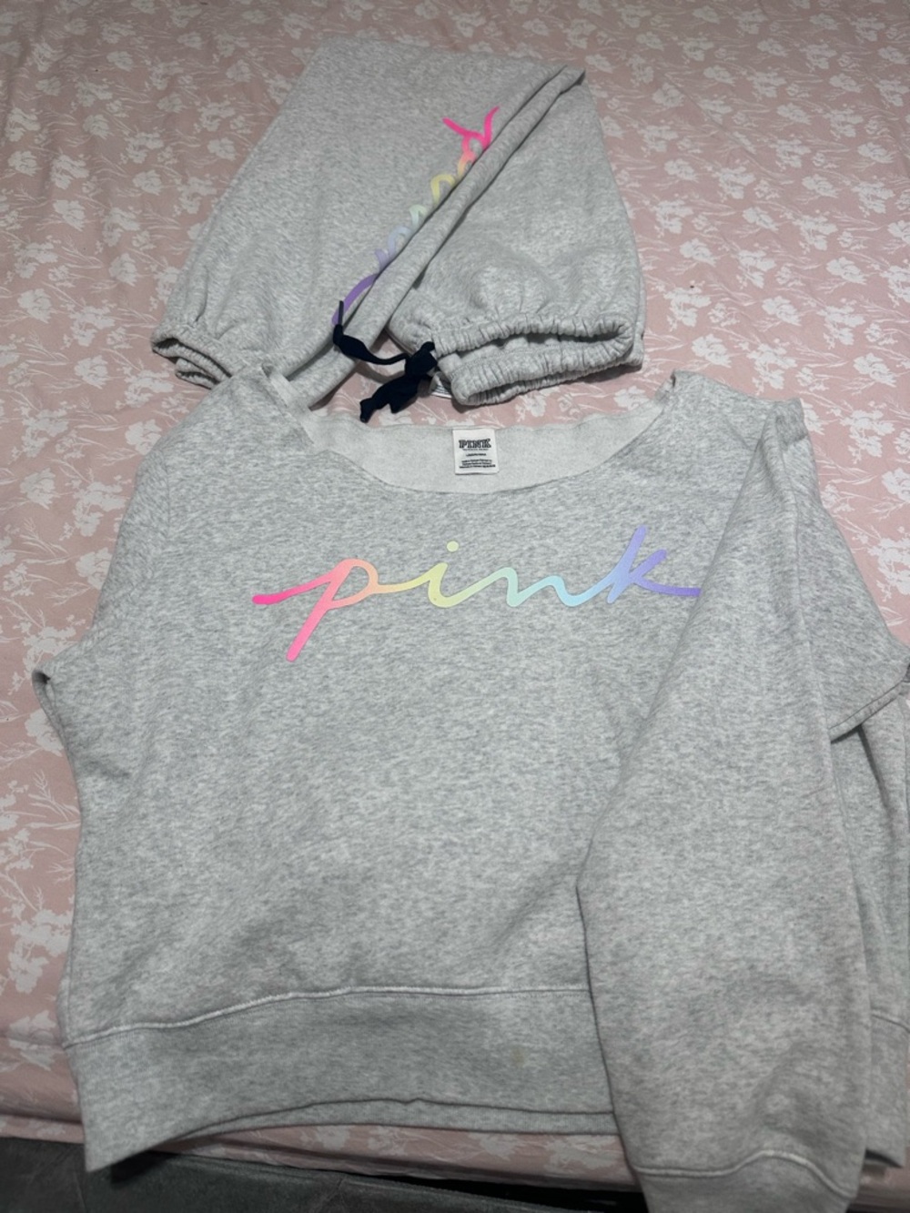 Victoria's Secret PINK Gray Sweatshirt with Pastel Rainbow Logo